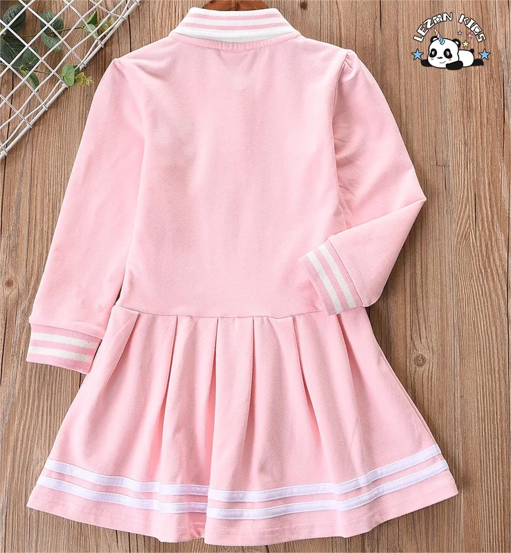 LEZONKIDS - Customized Leisure Children's Skirt Letter Patches Long Sleeve Princess Skirt  School Style Girls Dress